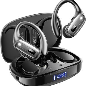 Wireless Earbuds, Sports Bluetooth Headphones, 80Hrs Playtime Ear Buds with LED Power Display, Noise Canceling Headset, IPX7 Waterproof Earphones for Workout/Running (Black)